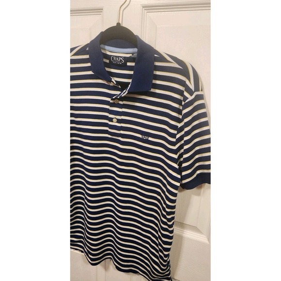 Chaps Polo , Men's Small, Stripped, Very Soft.  Navy, White, Yellow. EUC - Picture 5 of 7